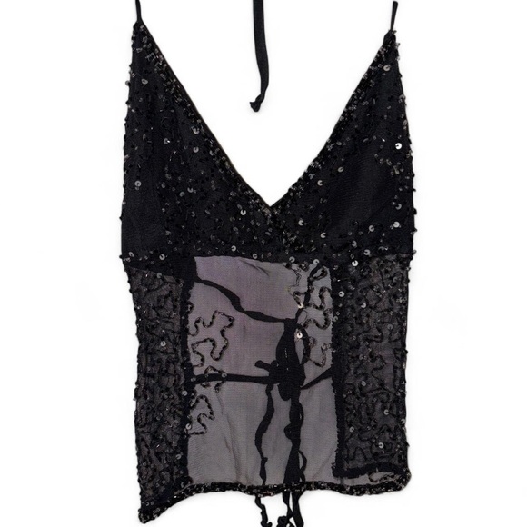 Black Sequin Halter Top - Picture 1 of 5